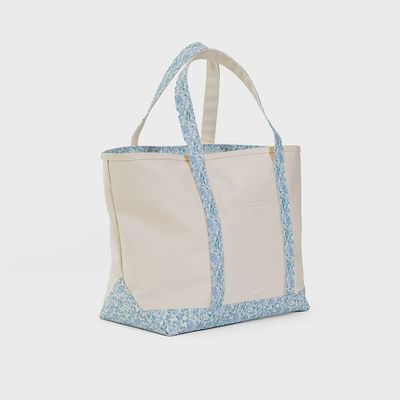 Coated Canvas Tote with Hamptons Floral Trim