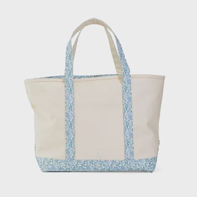 Coated Canvas Tote with Hamptons Floral Trim