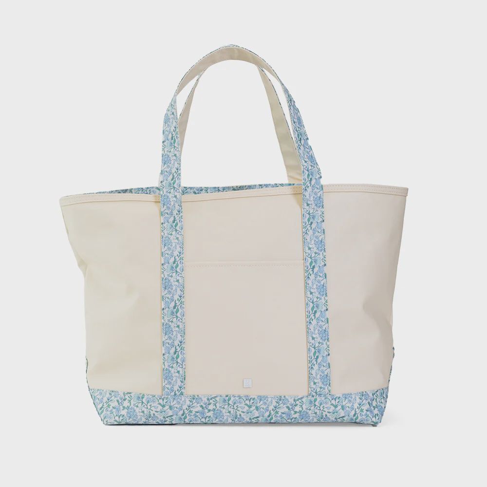Coated Canvas Tote with Hamptons Floral Trim, Size: Maxi Tote