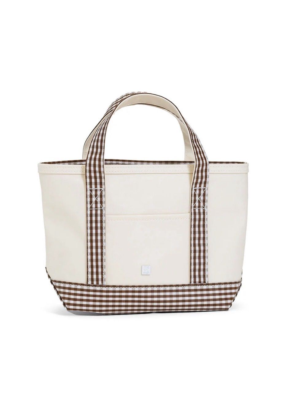 Gingham Coco Trim Coated Canvas Natural Tote, Size: Mini