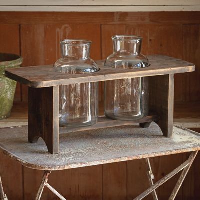 Wooden Flower Stand with Large Bottles