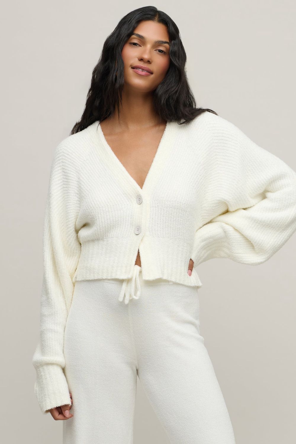 CozyChic Lite Cotton Ribbed Button Front Cardigan, Color: Pearl, Size: XS