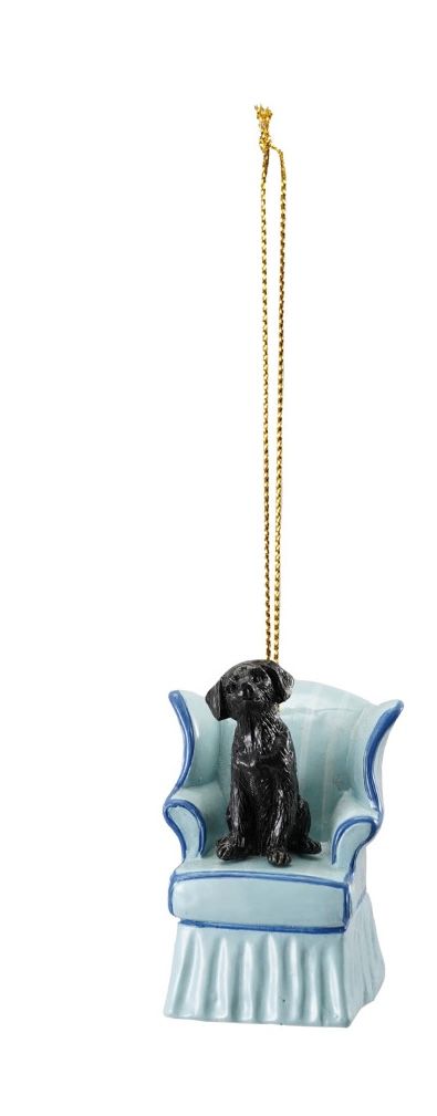 Dog Sitting in a Chair Ornament, Color: Light blue