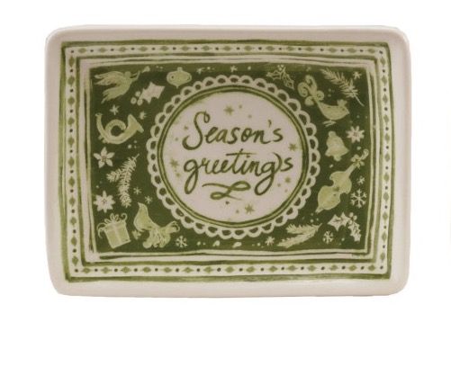 Green Laurel Stoneware Dish, Style: Seasons Greetings