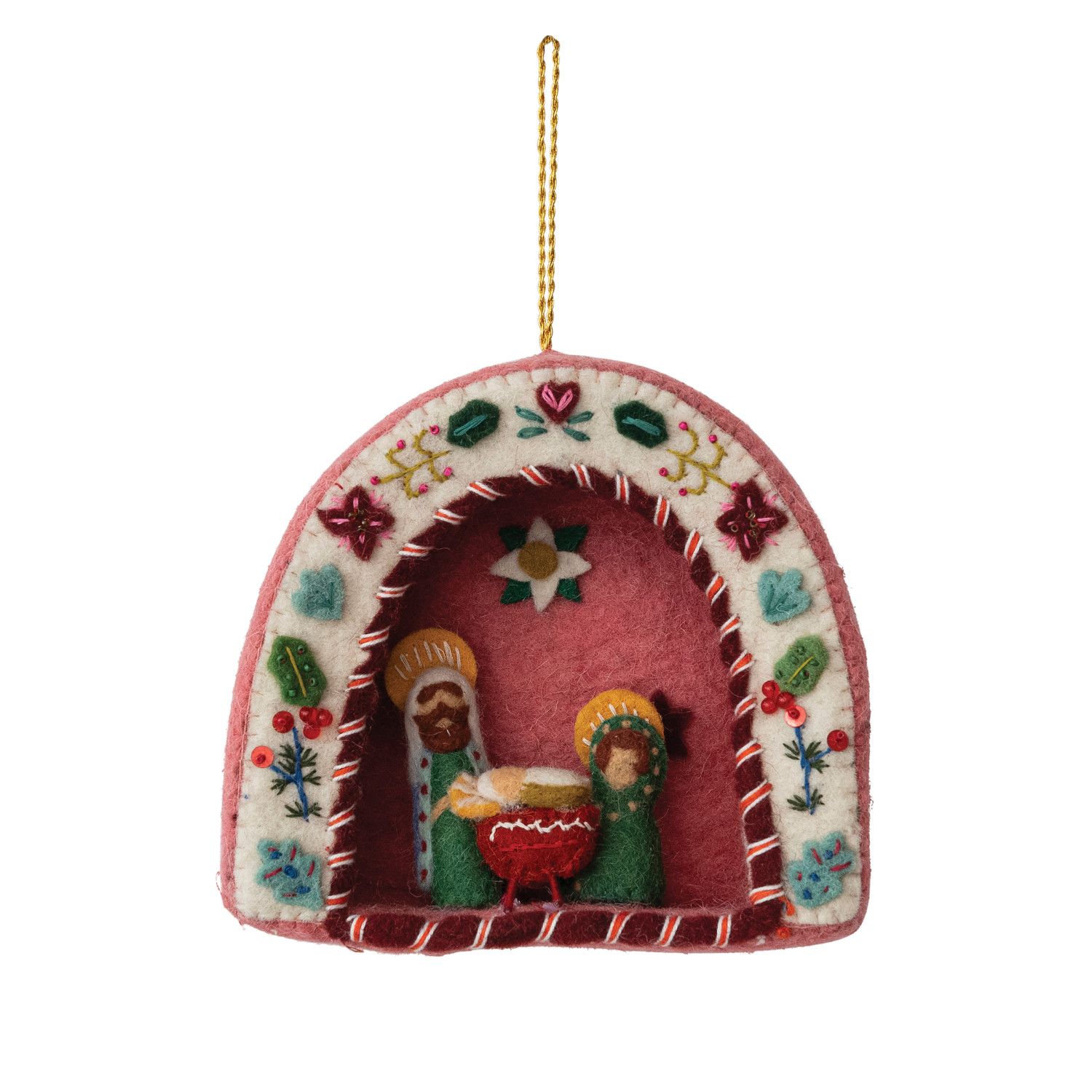 Embroidered Felt Holy Family Ornament