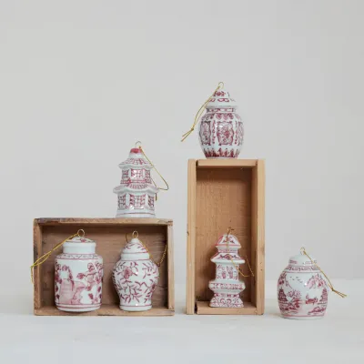 Burgundy/White Ginger Jar Ornament