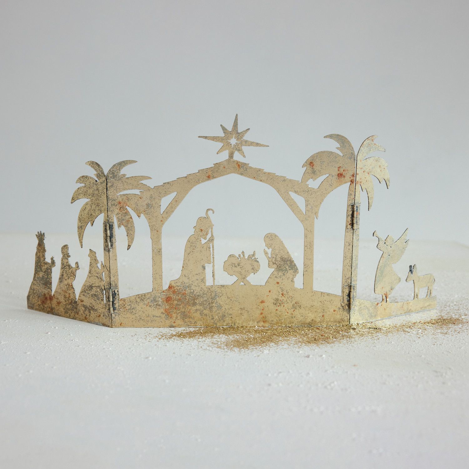 Distressed Gold Folding Nativity Scene