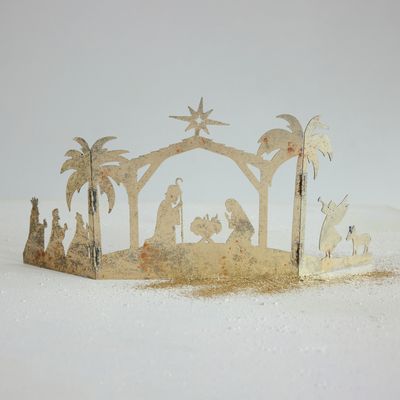 Distressed Gold Folding Nativity Scene