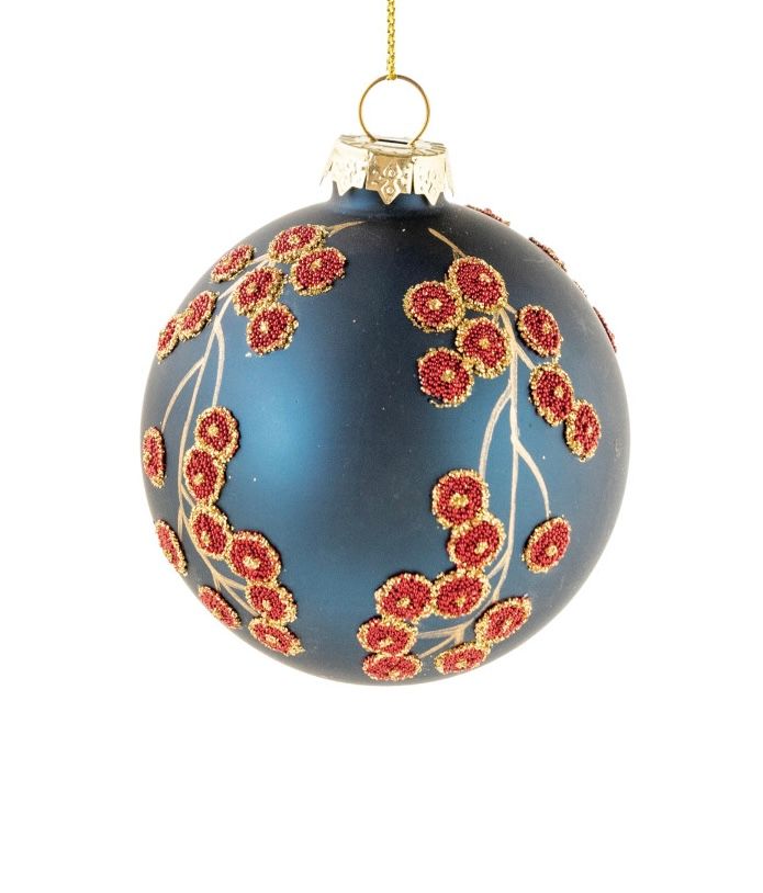 Beaded Botanicals Ornament, Color: Navy