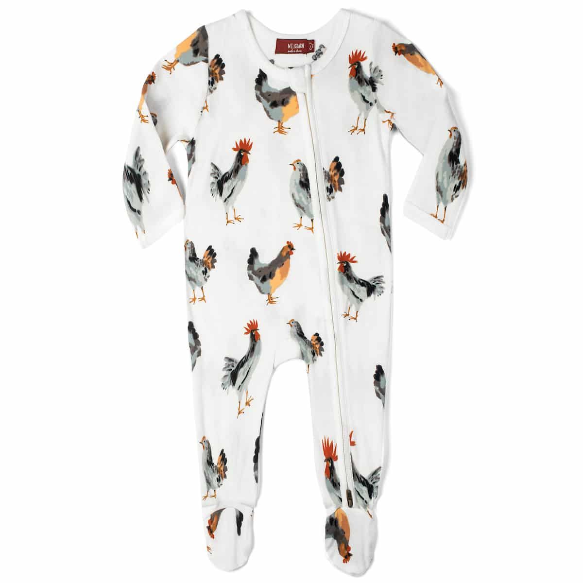 Chicken Zipper Footed Romper, Size: 0-3M