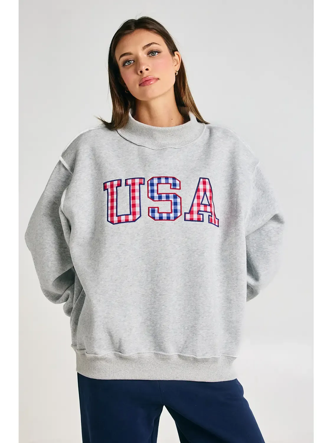 USA Gingham Mock Neck, Size: S/M