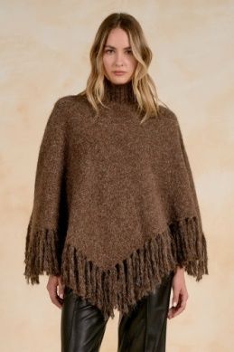 Freida Fringed Poncho, Color: Brown