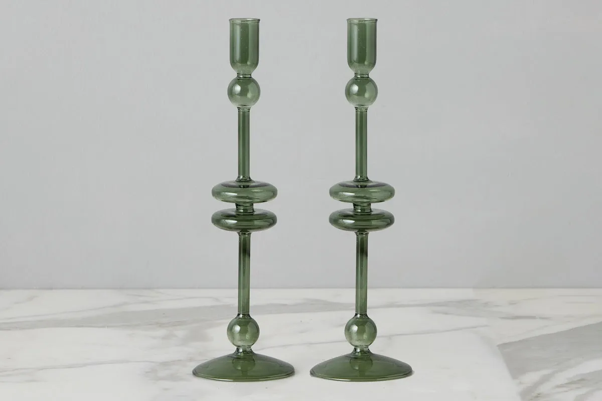Emerald Glass Candelstick, Size: Large