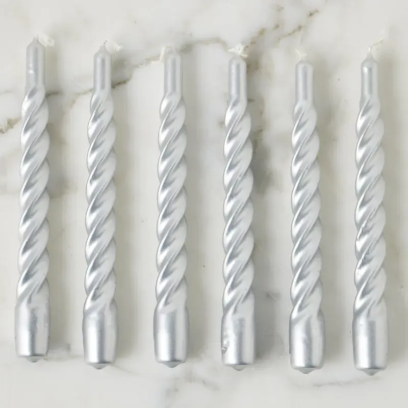 Laquer Twisted Taper Candles, Color: Silver