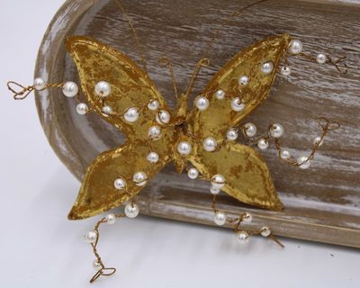 Gold Leaf Butterfly with Pearls