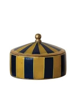 Striped Brass Round Box, Color: Yellow/Navy