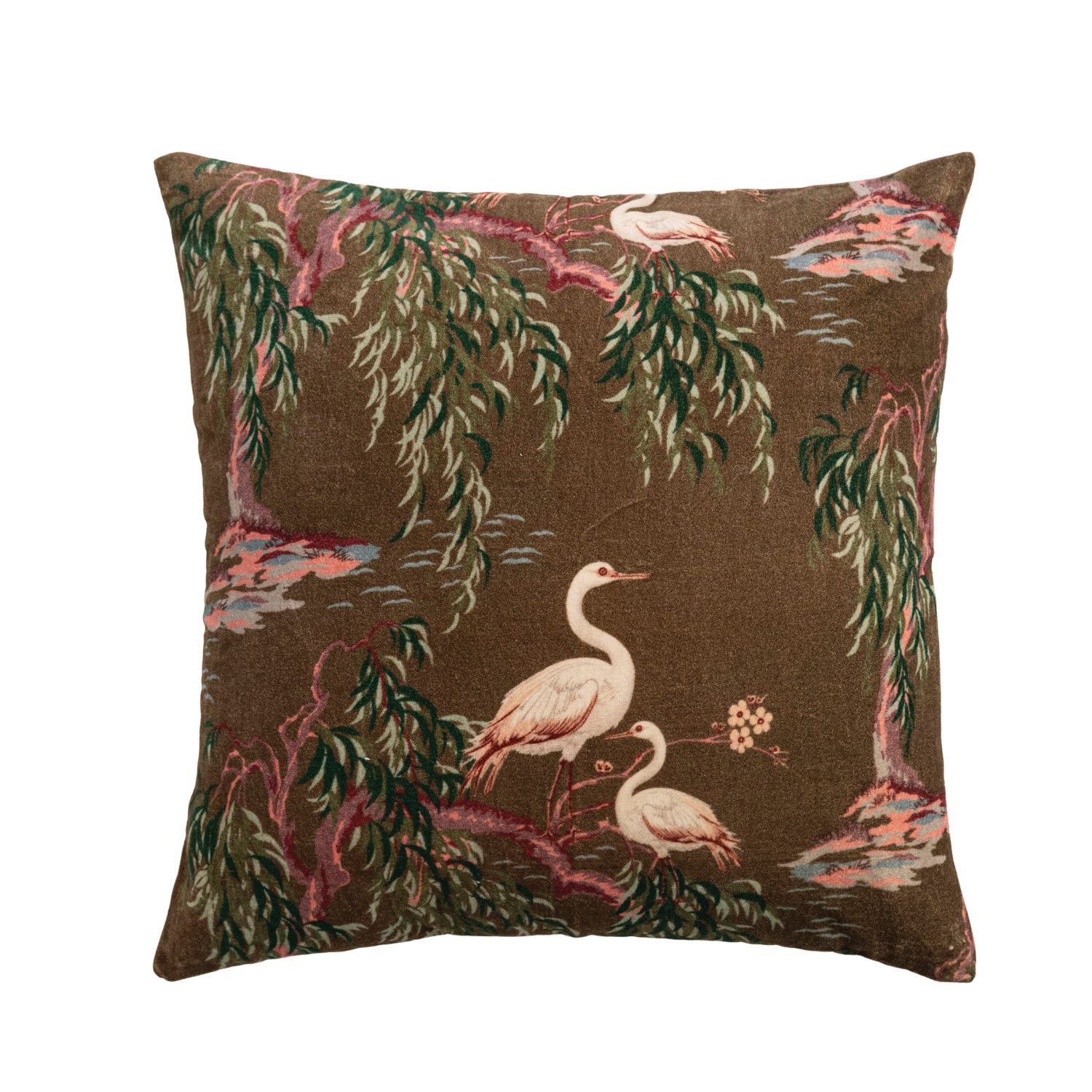 Velvet Chinoiserie Crane Pillow
