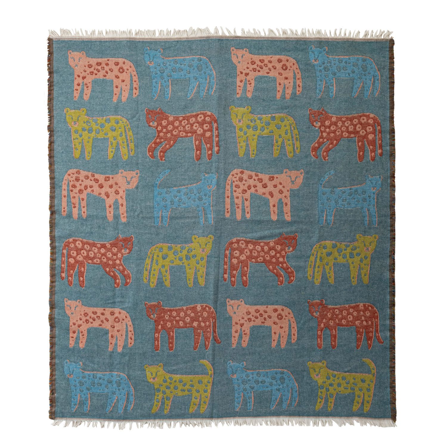 Multicolor Leopard Jacquard Throw