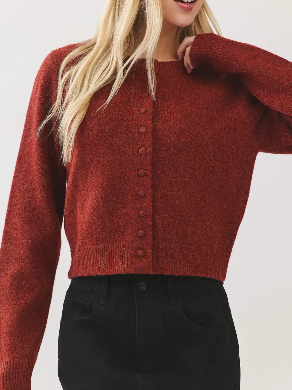 Rust Button Down Long Sleeve Cardigan
