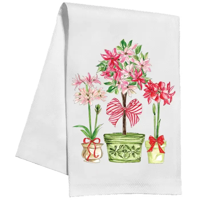 Poinsettias and Topiary Tea Towel