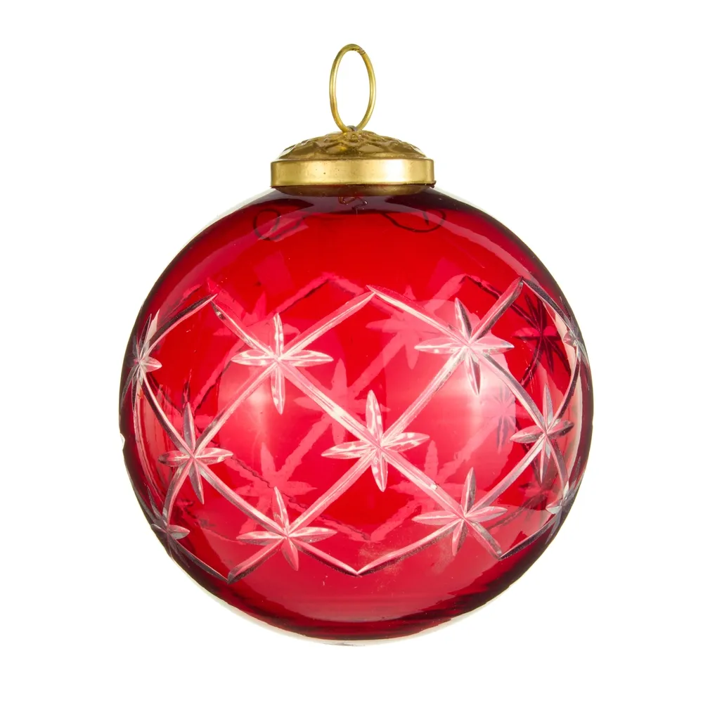 4" Red Etched Ornament