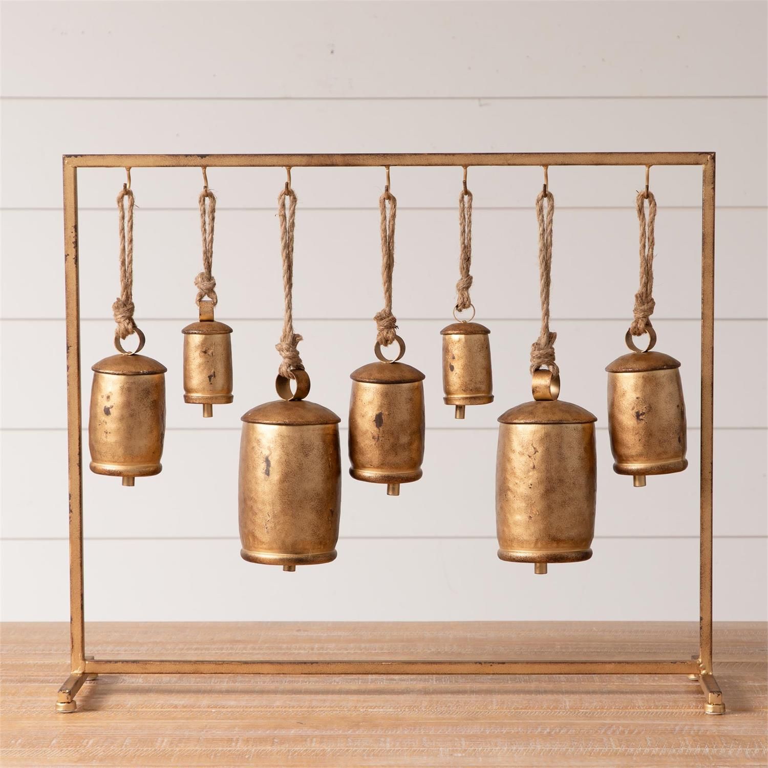 Distressed Gold Bells on Stand