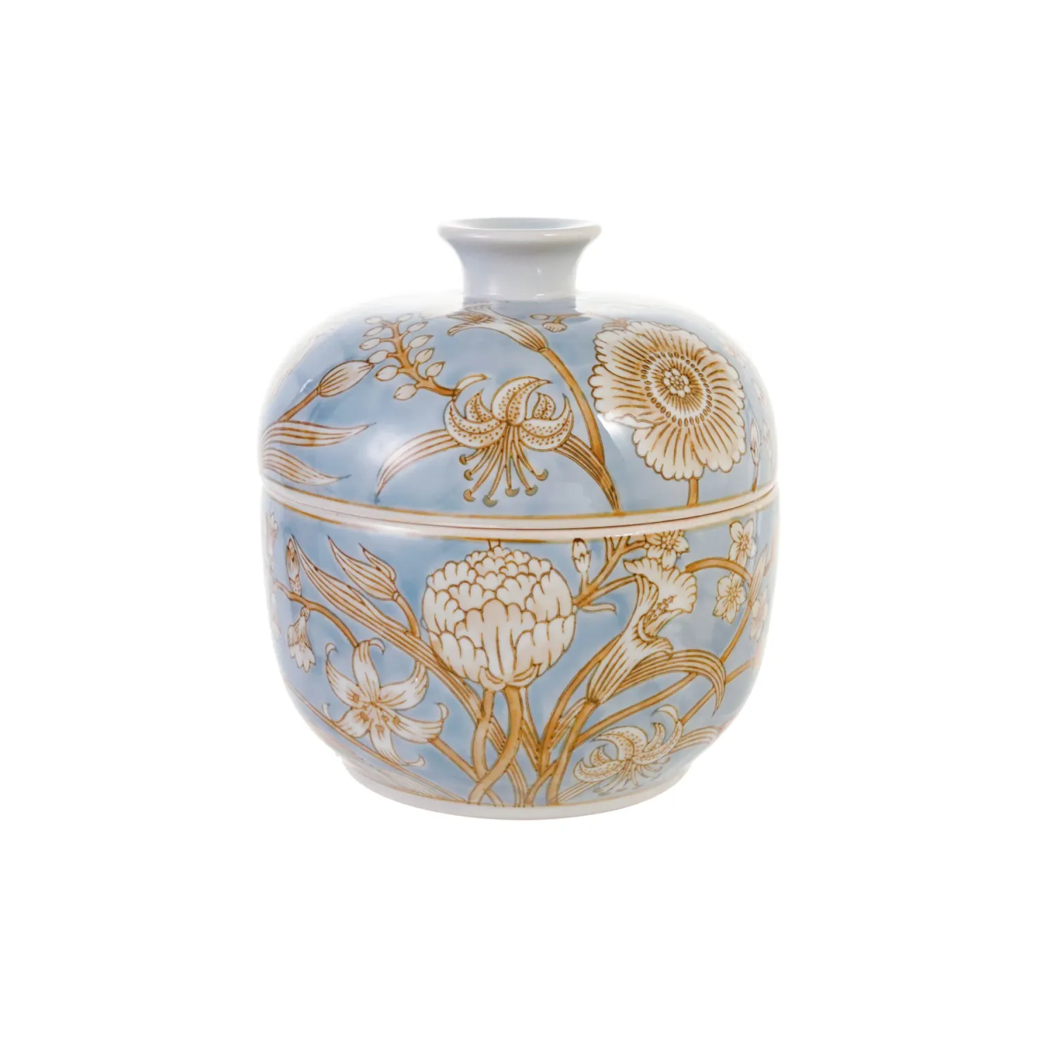 White and Light Blue Botanical Jar