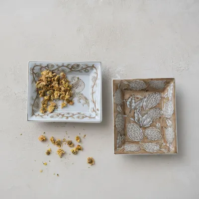Tan Botanical and Bird Dish