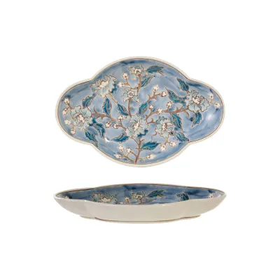 Blue Plate with Wax Relief Flowers