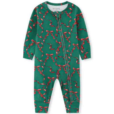 Holiday Ribbon Convertible Footed Romper