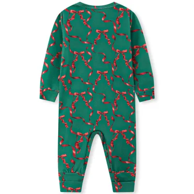 Holiday Ribbon Convertible Footed Romper