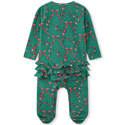 Holiday Ribbon Ruffle Footed Romper