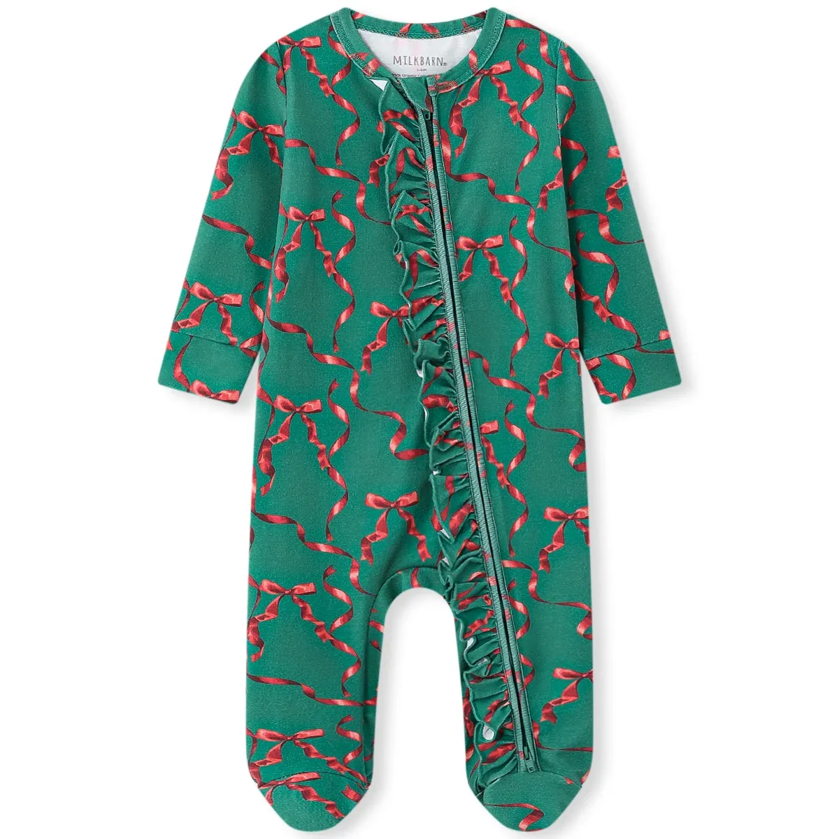 Holiday Ribbon Ruffle Footed Romper, Size: 0-3 M