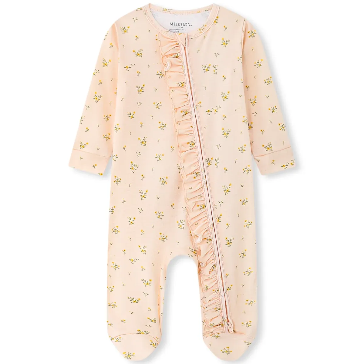 Dainty Floral Ruffle Footed Romper, Size: 0-3 M