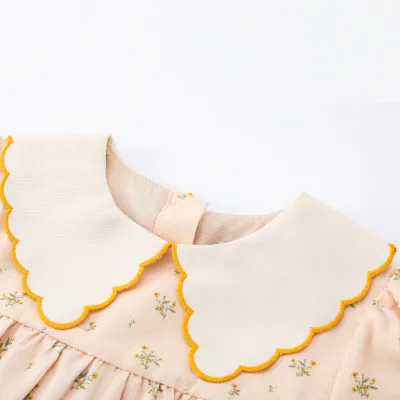 Dainty Flower Corduroy Collared Dress