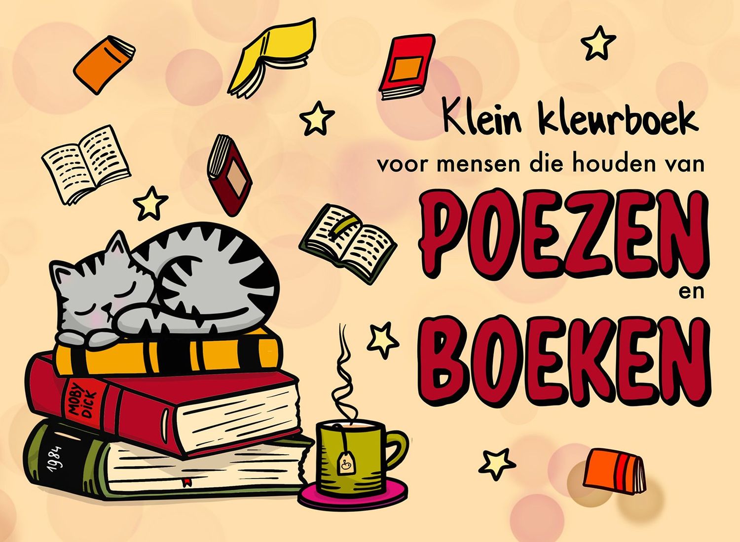 Klein kleurboek voor mensen die houden van poezen en boeken