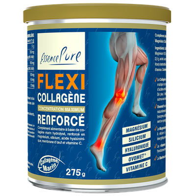 Collagène marin hydrolysé en poudre 275 g, enrichi en magnésium, vitamine C, silice et acide hyaluronique