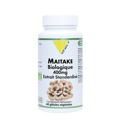 Maitake 60 gélules Bio Maitake VIT'ALL+ 60 gélules extrait biologique standardisé de Grifola frondosa riche en polysaccharides et bêta-glucanes.