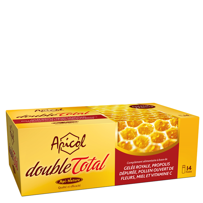 DoubleTotal Apicol – 14 fioles DoubleTotal Apicol – Gelée royale, propolis dépurée, pollen ouvert, miel et vitamine C – 14 fioles de 10 ml