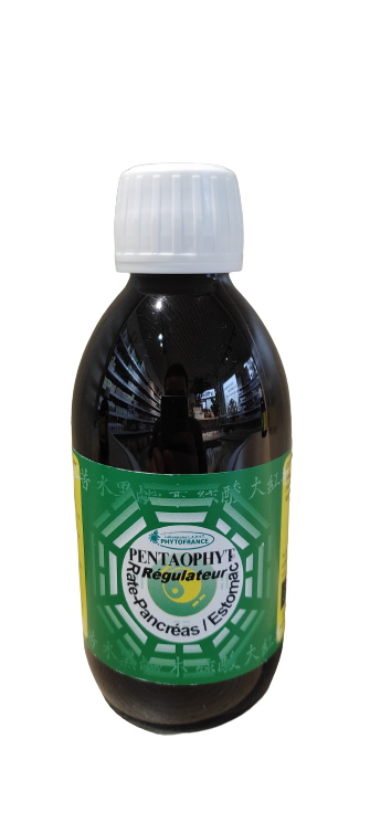 Regulateur rate pancreas estomac 250 ml bio Pentaophyt verveine chicoree melisse fumeterre, Herboristerie Cousin Wiame.
