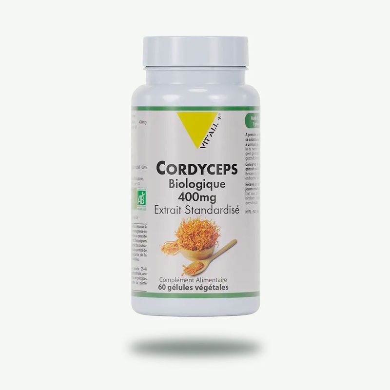 Cordyceps Bio 400 mg Vit’All+ – Cordyceps sinensis standardisé à 30 % de ß-glucanes – 60 gélules