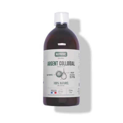Argent colloïdal 20 PPM 1 litre Nutrivie solution argent ionique eau purifiée usage externe naturel fabrication France