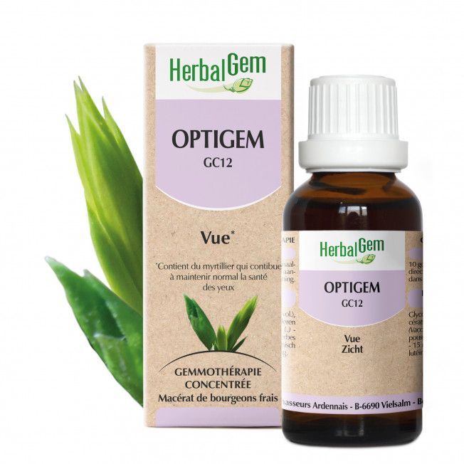 Optigem herbalgem 30 ml myrtillier genévrier luteine silicium gemmotherapie Herboristerie Cousin Wiame Wattrelos.