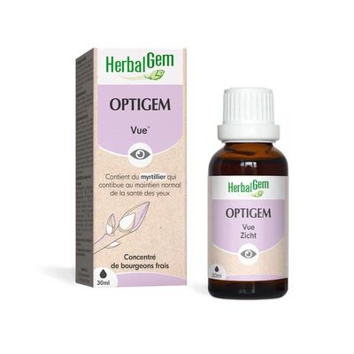 Optigem Bio HerbalGem – Vue – 30 ml Optigem Bio HerbalGem complexe de bourgeons pour la vue à base de myrtillier, genévrier, prêle, flacon 30 ml