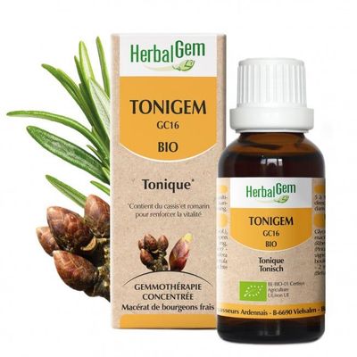 Tonigem bio 30 ml tonigem herbalgem 30 ml complexe gemmotherapie sequoia romarin cassis chene herboristerie cousin wiame wattrelos.