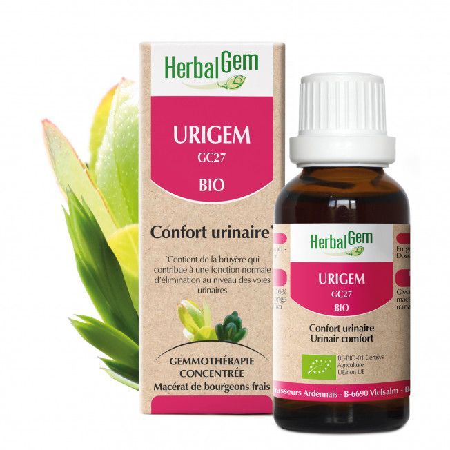 Urigem bio 30 ml urigem herbalgem 30 ml complexe gemmotherapie airelle bouleau bruyere genevrier herboristerie cousin wiame wattrelos.