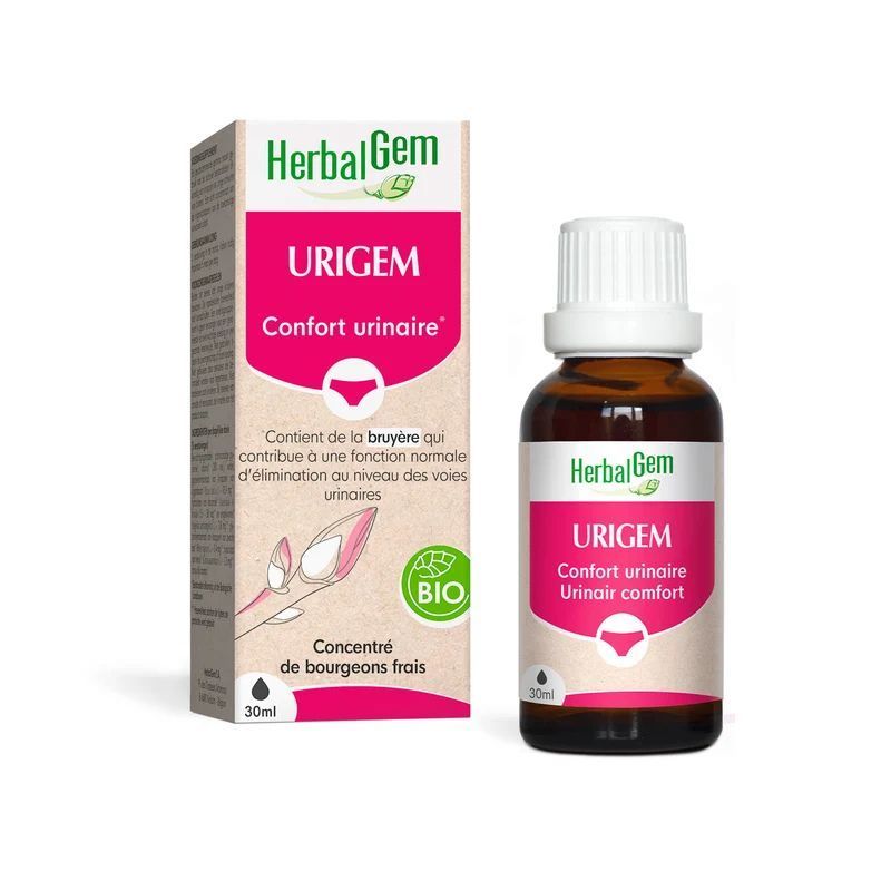 Urigem Bio HerbalGem – Confort urinaire – 30 ml Urigem Bio HerbalGem complexe de bourgeons pour le confort urinaire à base de bruyère, bouleau, et d'airelle, flacon 30 ml