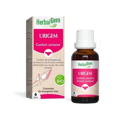 Urigem Bio HerbalGem – Confort urinaire – 30 ml Urigem Bio HerbalGem complexe de bourgeons pour le confort urinaire à base de bruyère, bouleau, et d'airelle, flacon 30 ml