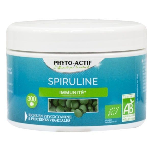 spiruline bio 300 comprimes phyto actif spirulina platensis proteines vegetales phycocyanine cure longue naturelle