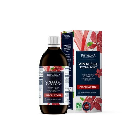 Vinalège Circulation Extra Fort Bio – Circulation – 450 ml Vinalège Circulation Extra Fort Bio Dietaroma à la vigne rouge, noisetier, hamamélis et ginkgo biloba – 450 ml